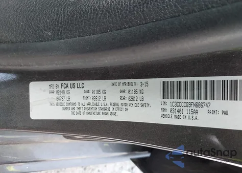 2015 Chrysler 200 C from USA, damaged, VIN 1C3CCCCG9FN686747